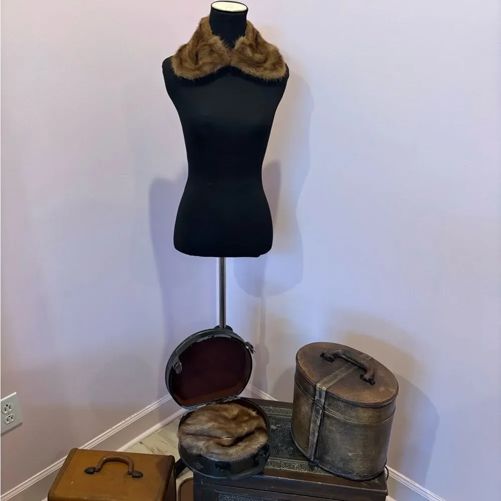 Vintage Brown Fur Collar and Hat Set